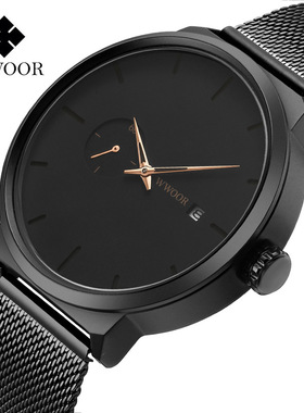 8872跨境爆款wwoor握爱品牌男士不锈钢网带防水石英手表