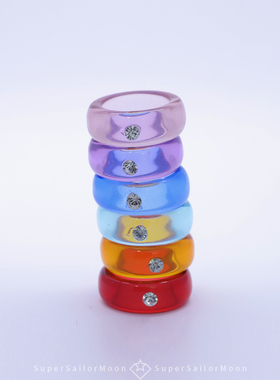 半透明水钻树脂糖果色泫雅风戒指