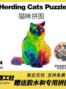 木质异形拼图生日礼物彩虹猫