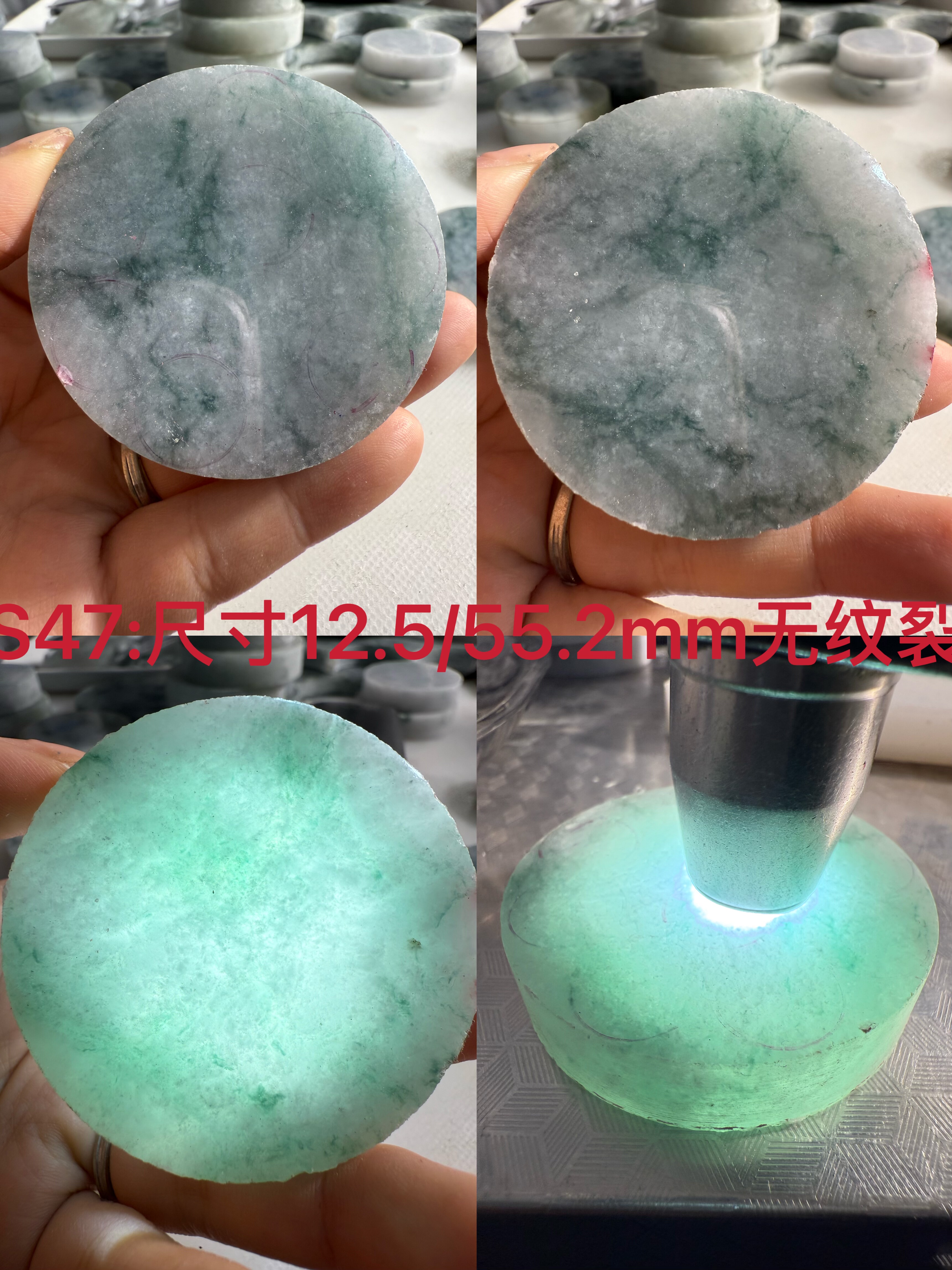 冰糯种飘蓝花手镯心缅甸天然翡翠A货保真保A假一罚三