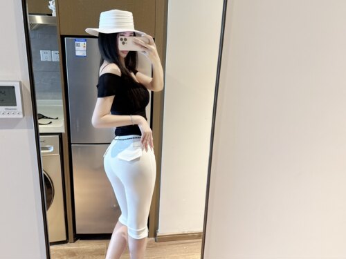 GGQSDZ【修容6分裤】白女感卡普里裤 高腰夏季修身显瘦弹力休闲裤