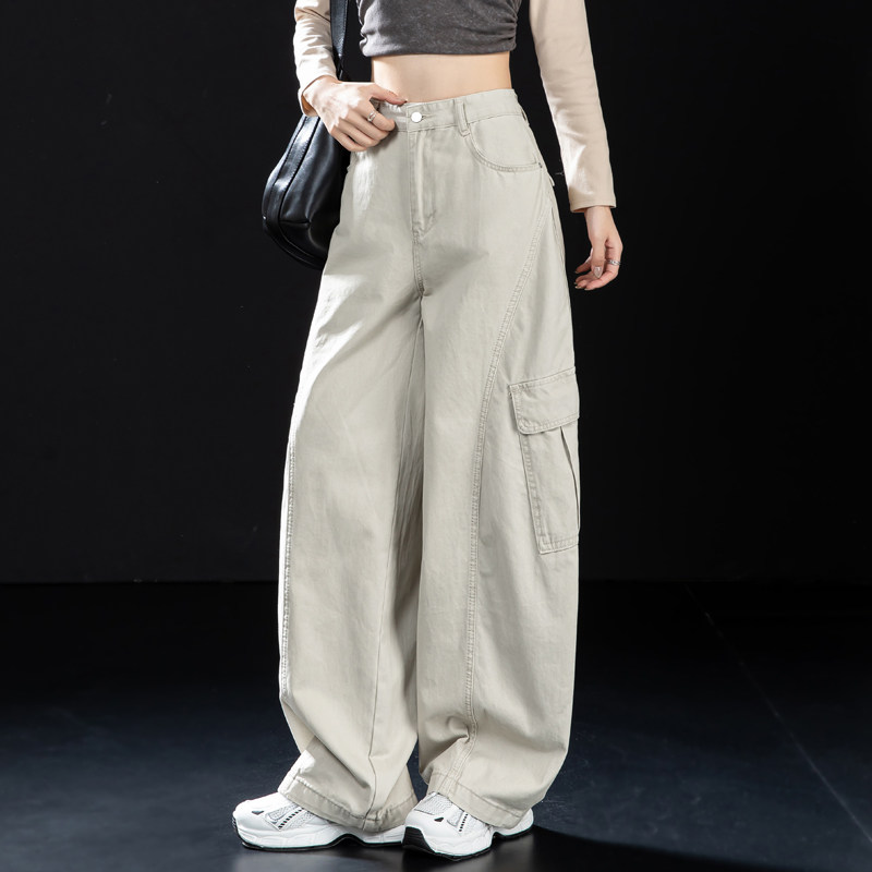 美式米白色工装牛仔裤女2026新款小个子超好看的裤子阔腿裤弯刀裤