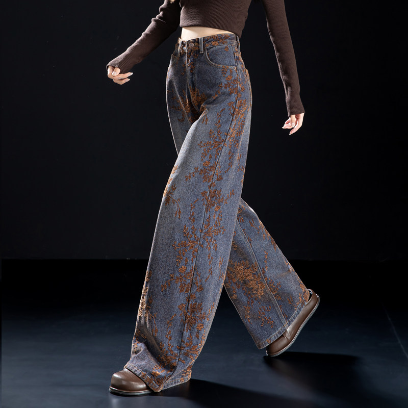 高级感植绒雪尼尔牛仔裤版型好看