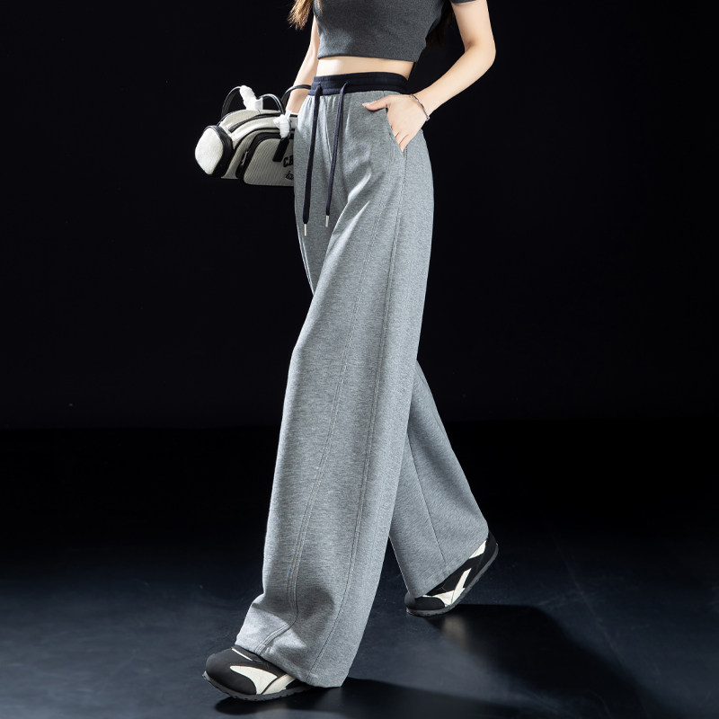 浅灰色运动弯刀裤女2026新款今年流行款的裤子春秋季高腰阔腿卫裤
