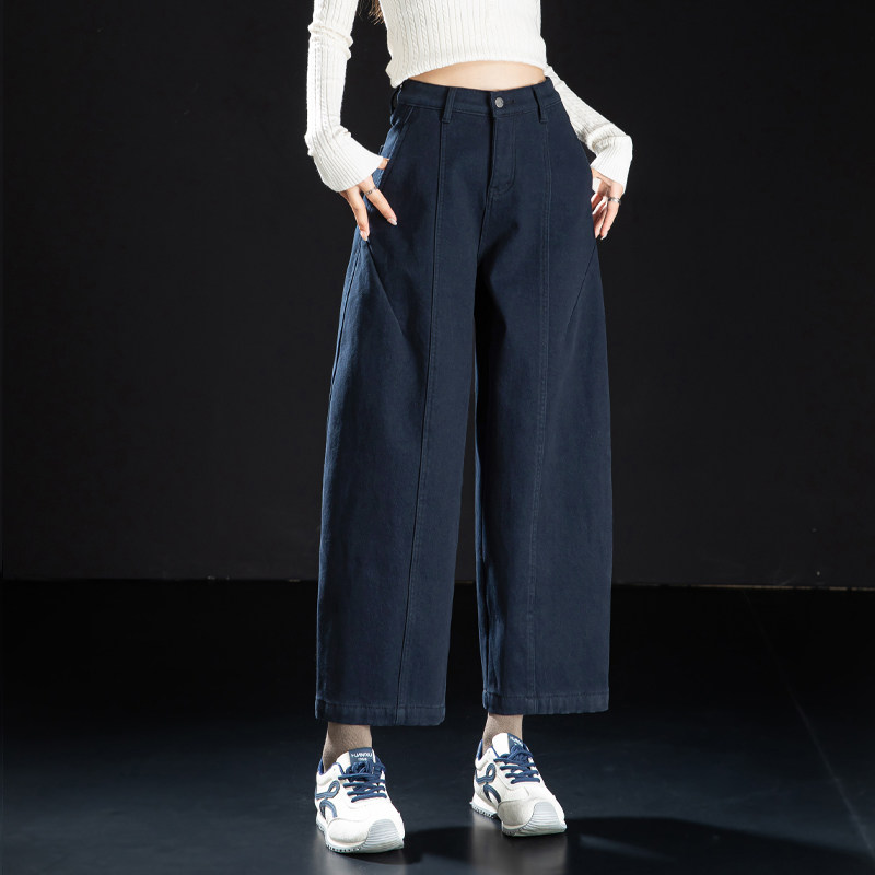 加绒弯刀牛仔裤女秋冬2025新款加厚裤子松弛感气球裤藏青色镰刀裤,女装/女士精品,牛仔裤,淘宝优惠券,粉丝福利购,淘宝优惠卷