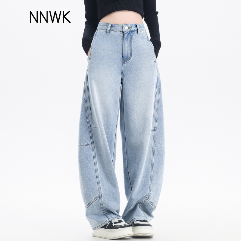 浅色加绒牛仔裤女弯刀镰刀裤长裤