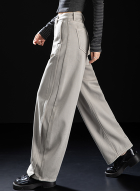 版型好看裤的裤子灰色加绒牛仔裤女2025新款冬季休闲弯刀裤镰刀裤