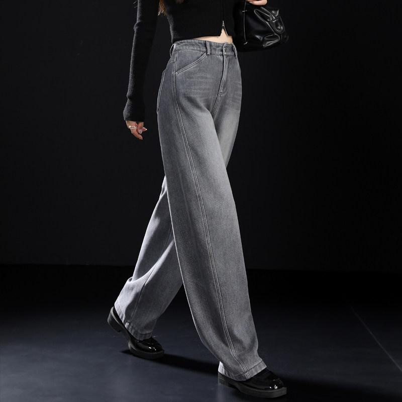 灰色加绒牛仔裤女2025新款冬季加厚弯刀裤宽松镰刀裤版型好看裤子,女装/女士精品,牛仔裤,淘宝优惠券,粉丝福利购,淘宝优惠卷