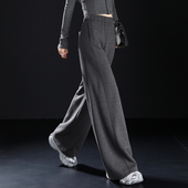 灰色羊毛直筒裤 加厚毛呢阔腿裤 子女2025新款 通勤休闲裤 冬季 糯米裤