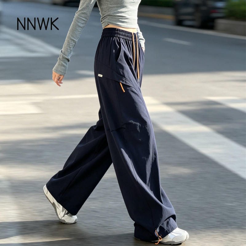 藏青色工装裤夏薄款速干裤女2026新款宽松慵懒风阔腿裤休闲运动裤