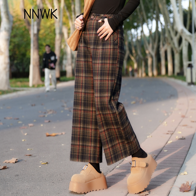 高腰羊毛呢你牛我裤九分阔腿裤子