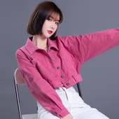 玫红色牛仔外套女2026年新款 春秋小众彩色高腰牛仔上衣小个子短款
