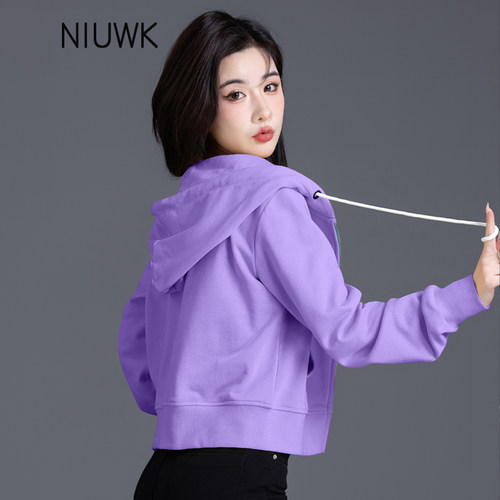 紫色卫衣女短款宽松连帽休闲外套