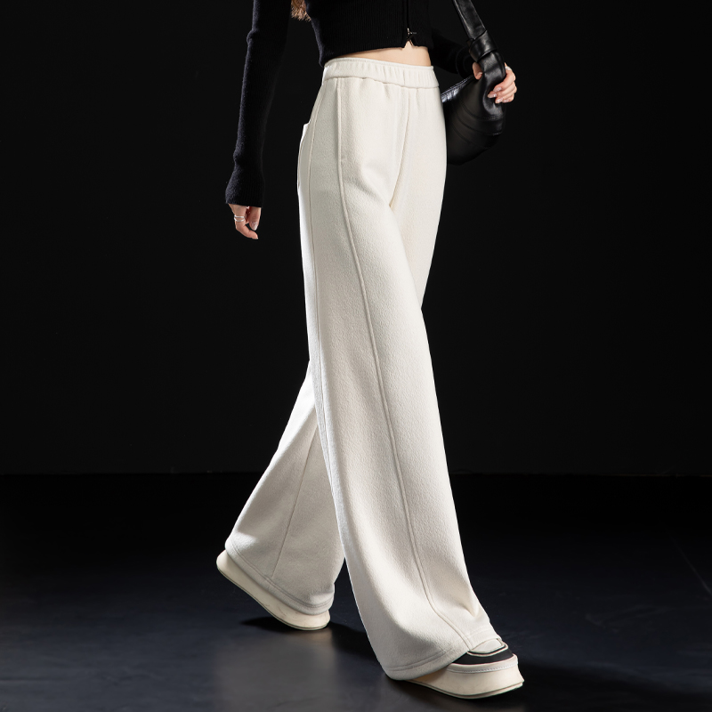 高级感羊毛桑蚕丝米色毛呢阔腿裤