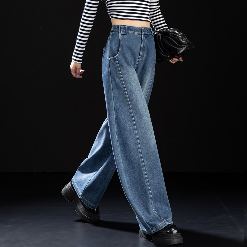 蓝色加绒弯刀牛仔裤女2025新款秋冬加厚阔腿镰刀裤版型超好看裤子,女装/女士精品,牛仔裤,淘宝优惠券,粉丝福利购,淘宝优惠卷