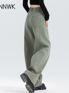 女士牛仔裤女2025新款秋季灰绿色弯刀裤女版型超好看的裤子小个子