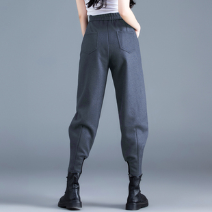 子女秋冬束脚哈伦裤 羊毛裤 女2025新款 小个子靴裤 萝卜裤 加厚毛呢裤