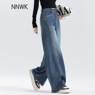 女2025新款 直筒裤 版 子宽松深蓝色女士春秋季 型超好看裤 阔腿牛仔裤
