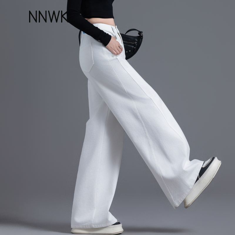 白色高腰阔腿牛仔裤女爆款直筒裤