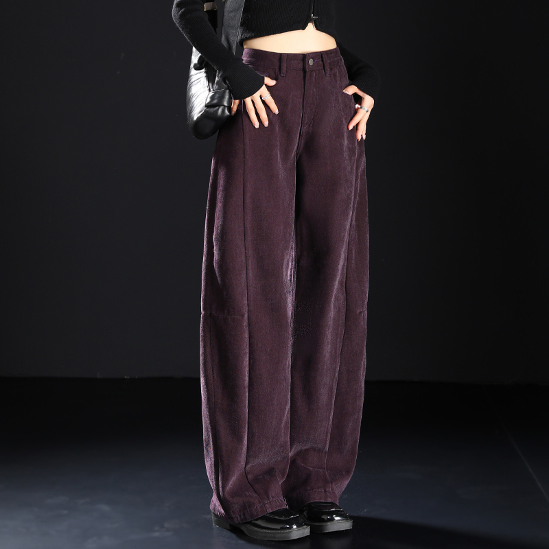 高级感紫色加厚牛仔裤阔腿弯刀裤