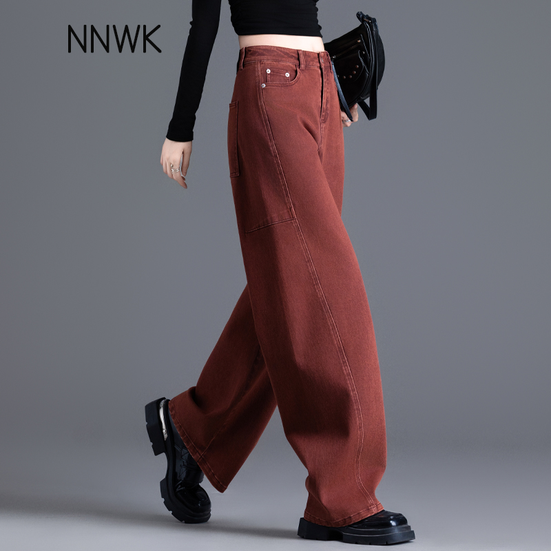 小个子红色牛仔裤女独特秋弯刀裤