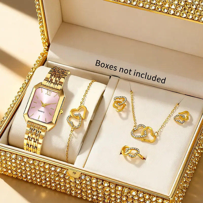 圣诞节平安夜送女友表白礼物高级感金色钢带手表套装五件套礼盒装