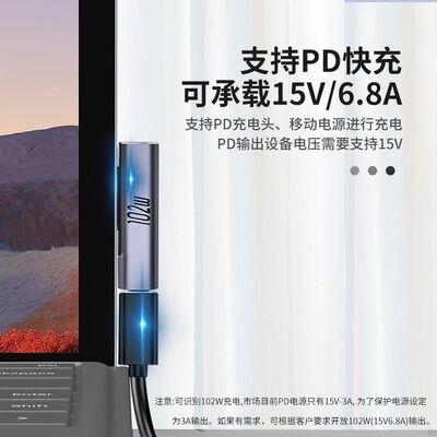 适用微软Surface转接头PD充电器平板Pro4电脑SurfaceGo2转Typec电