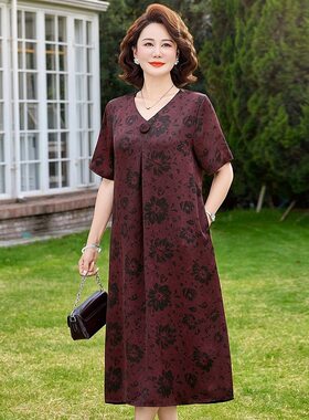 妈妈夏装收腰显瘦夏天连衣裙2026新款中老年女装夏季端庄大气裙子
