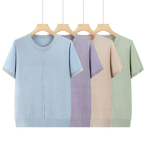 妈妈夏装2026新款冰丝短袖小衫洋气妇女宽松上衣中老年小个子t恤