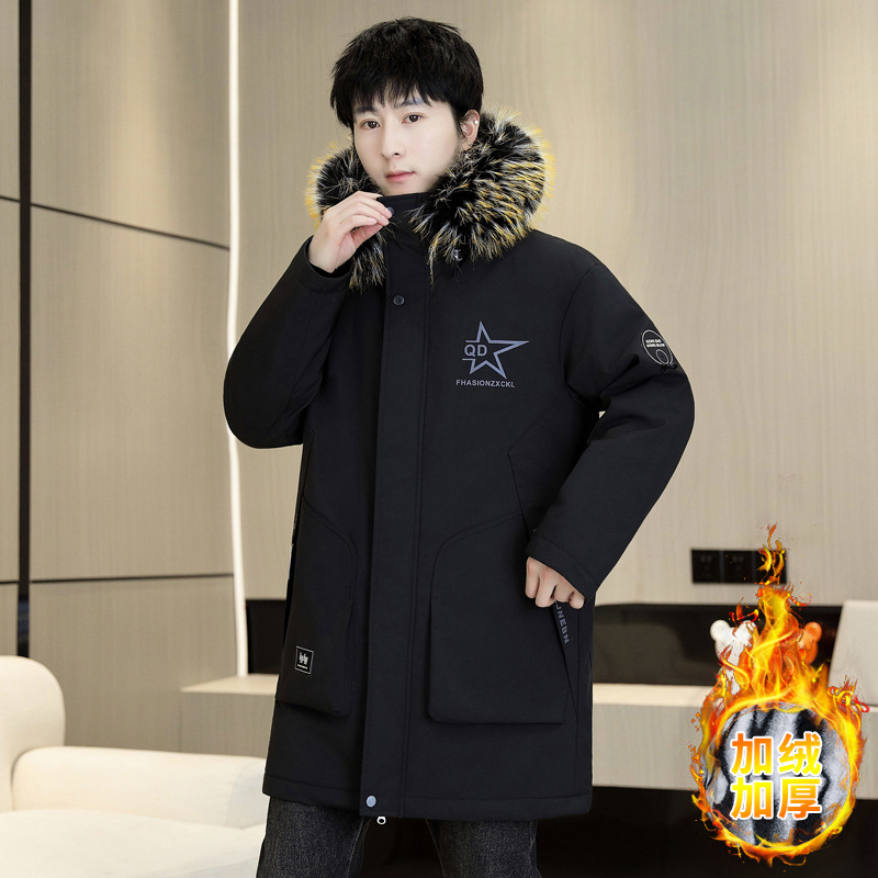 青少年冬季加绒外套男孩初中生高中学生加厚保暖棉服大童冬装棉衣