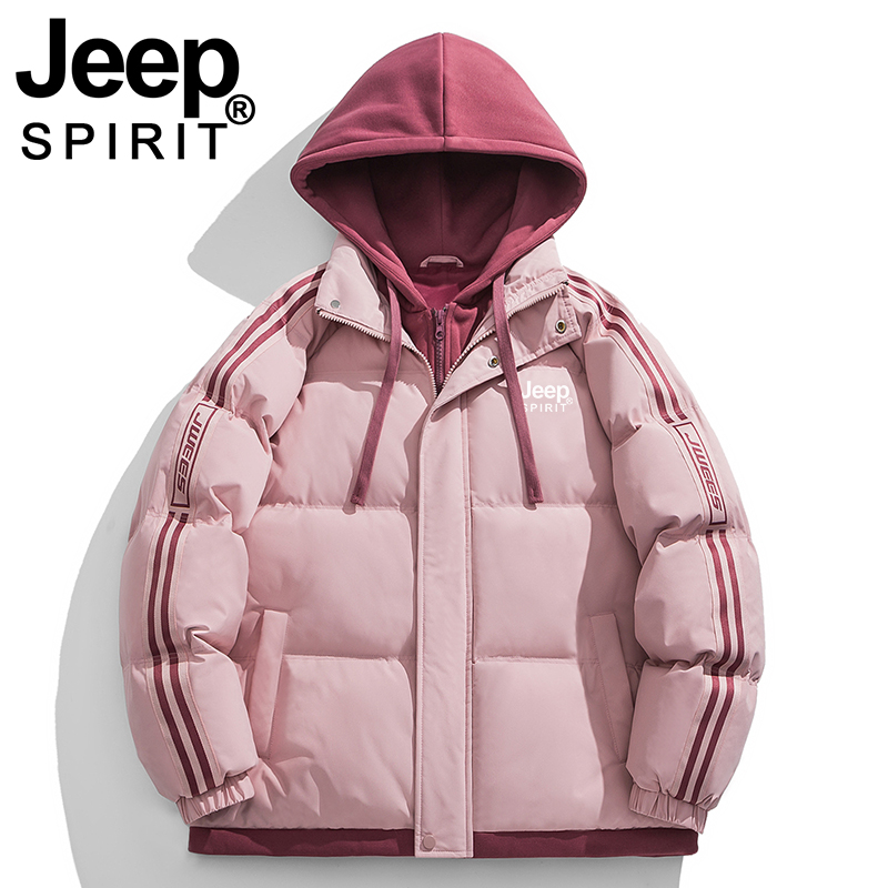 JEEP棉衣女2025新款冬季加厚宽松袄子超好看连帽粉色羽绒棉服外套