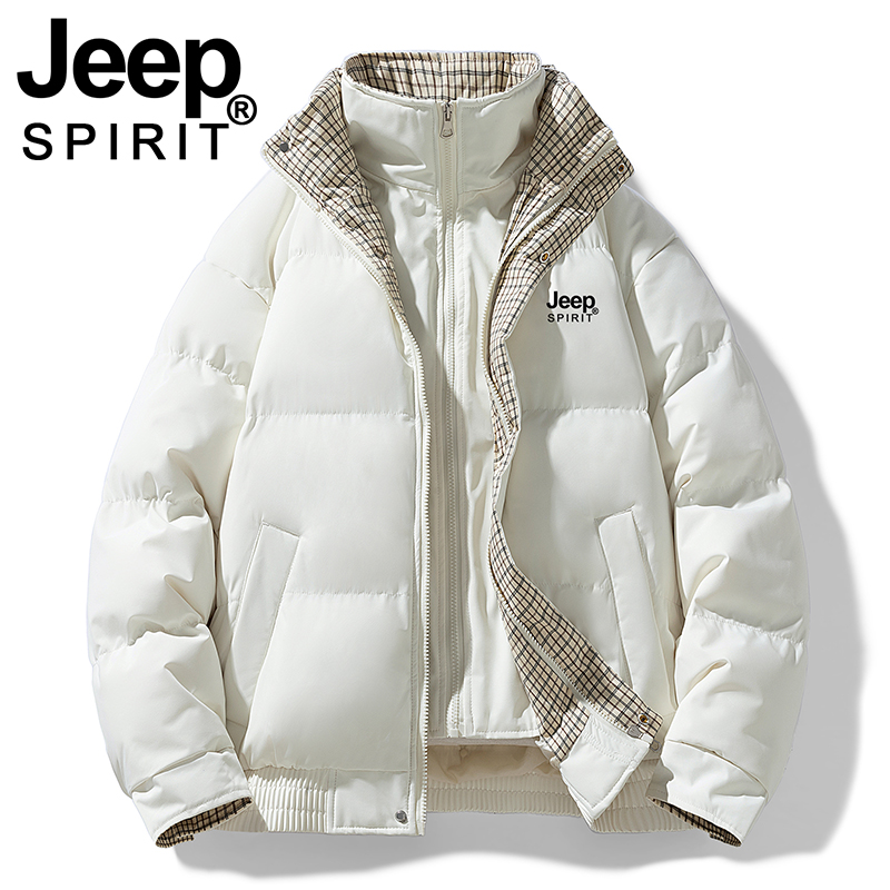 JEEP棉衣女2025新款冬季加厚宽松袄子假两件立领学生羽绒棉服外套