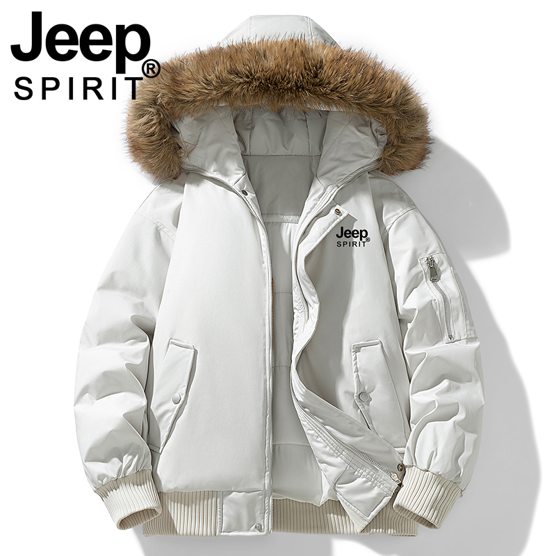 JEEP棉衣女赵露思同款2025新款冬季毛领袄子连帽羽绒派克棉服外套