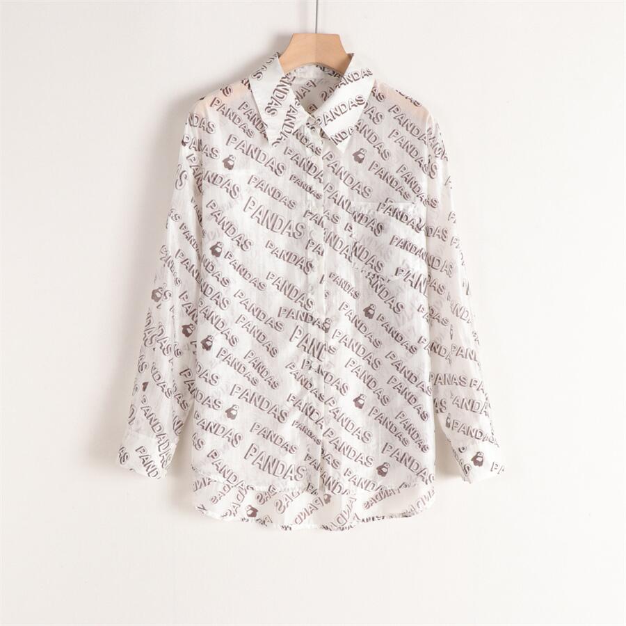 品牌折扣女装~天丝~防晒薄款字母印花宽松显瘦长袖衬衫女25夏装新