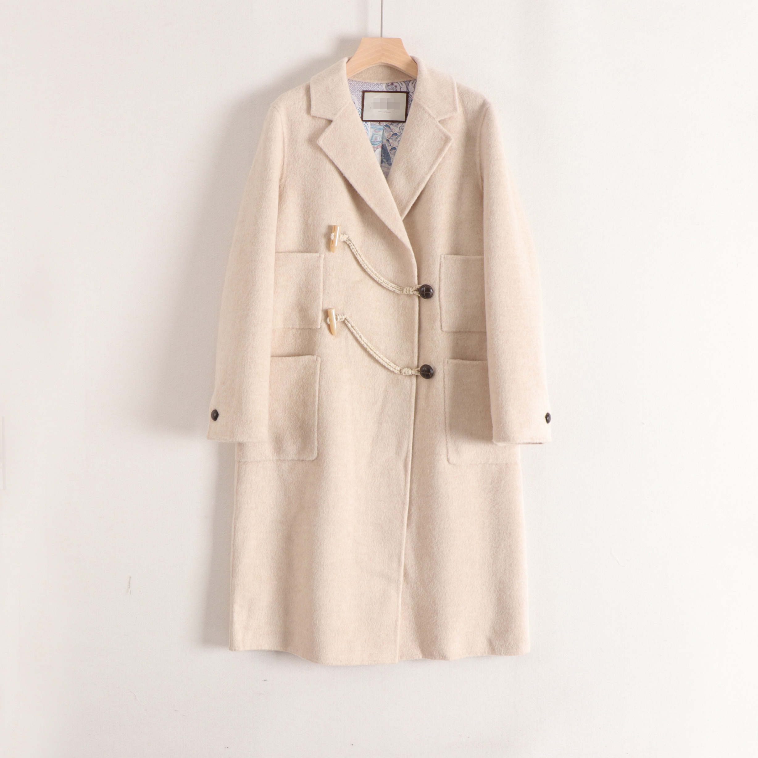 丽系列~纯羊毛厚实保暖简约大气牛角扣直筒长款双面呢大衣25冬装