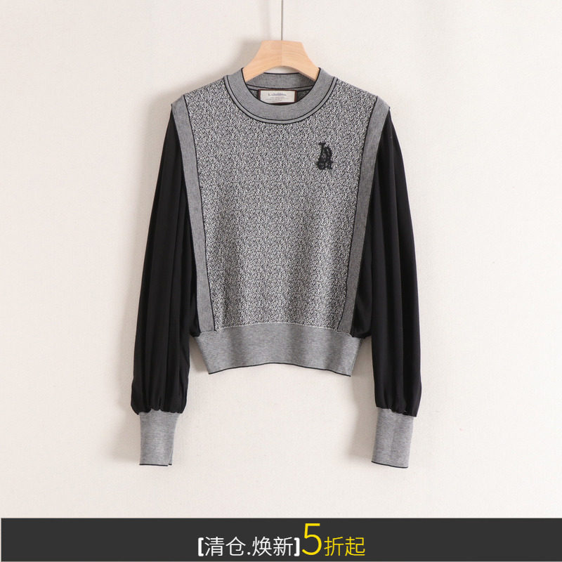 丽系列拼接撞色圆领套头简约通勤刺绣胸章针织毛衫女25秋冬装新款,女装/女士精品,毛针织衫,淘宝优惠券,粉丝福利购,淘宝优惠卷