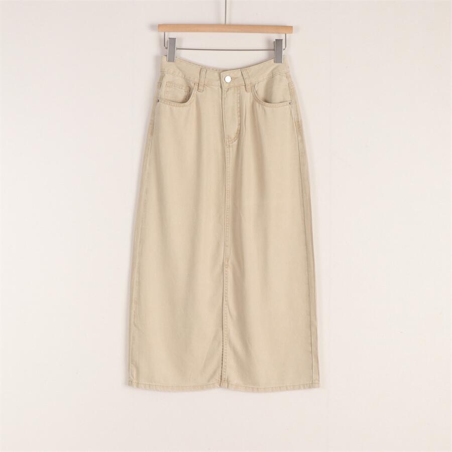 品牌折扣女装柔软舒适莱赛尔高腰直筒长款开叉简约百搭半裙25夏装