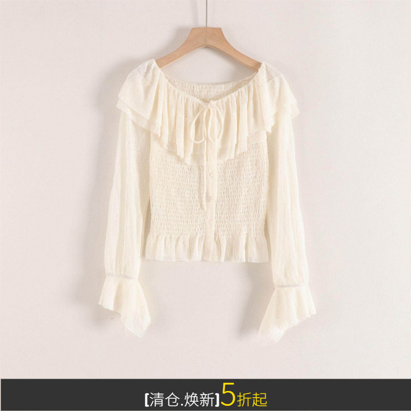 法式优雅双层荷叶领一字肩喇叭袖高弹修身简约百搭小衫上衣女25秋,女装/女士精品,衬衫,淘宝优惠券,粉丝福利购,淘宝优惠卷