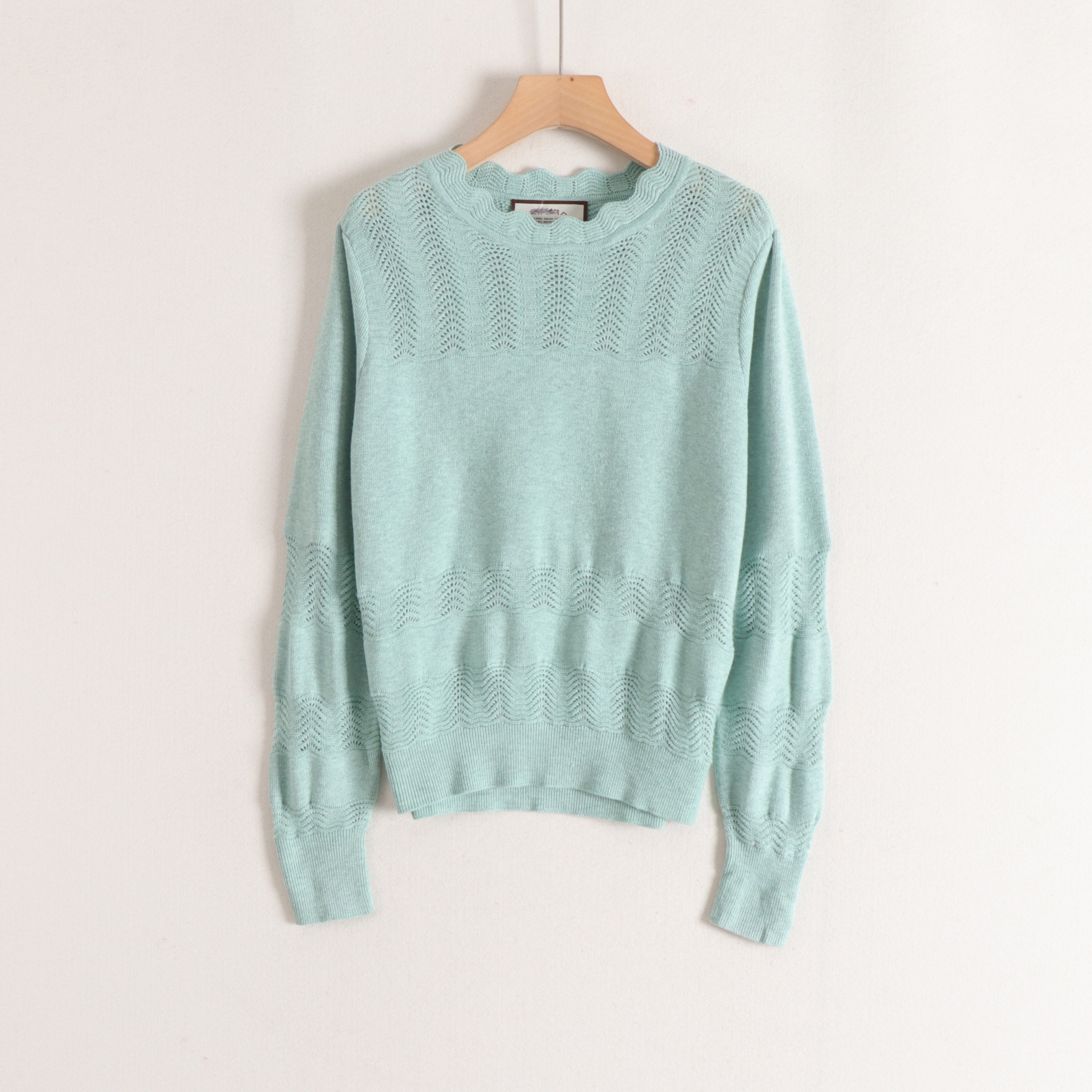 丽系列波浪领勾花镂空纯色简约气质百搭含羊毛针织毛衫女25秋冬装