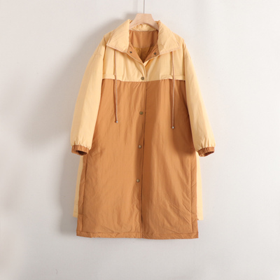 素系列森系减龄拼接撞色中长款羽绒服单排扣宽松直筒系带25冬装新