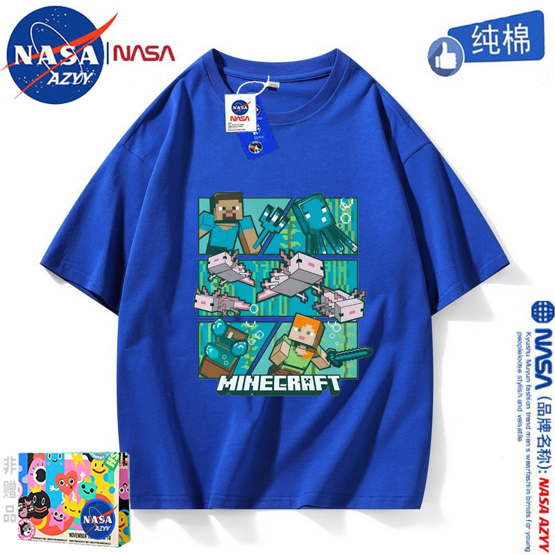 NASA男童纯棉短袖T恤夏季卡通我的世界MC周边游戏帅气儿童亲子装
