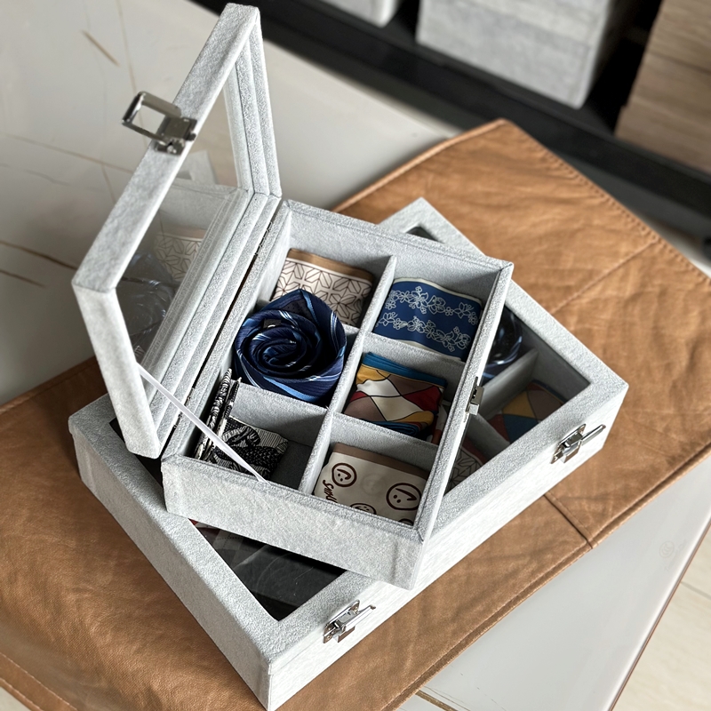 家用领带丝巾首饰盒透明玻璃盖