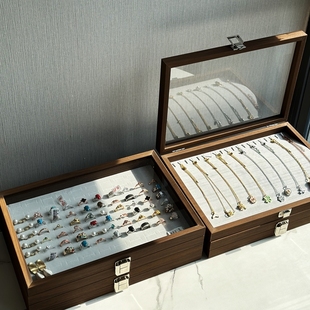 加厚文玩耳钉耳环戒指收纳盒加宽框架不易变形内灰手镯手镯佛牌盒