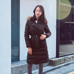 2025冬新 m家魔王蒙口羽绒服女中长款哑光修身收腰带毛领鹅绒外套