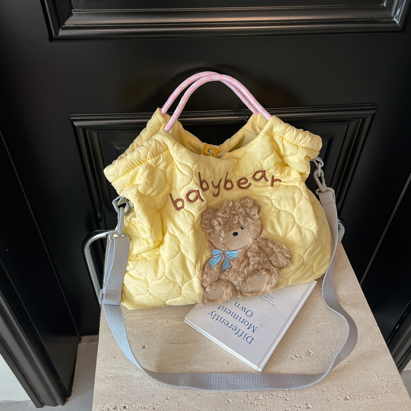 奶里奶气软乎乎棉服包上班族大容量秋冬手拎托特包可爱小狗斜挎包