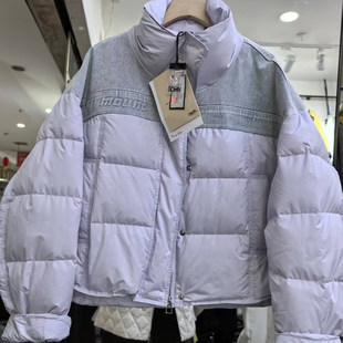 牛仔拼接立领羽绒服女短款冬新韩版宽松显瘦百搭休闲外套霞0.65