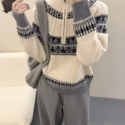 高领半拉链针织衫毛衣