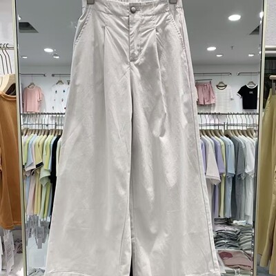 阔腿休闲裤女夏季新款高腰半松紧宽松显瘦百搭休闲直筒裤焕0.51