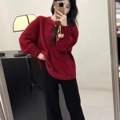 亮片圆领套头毛衣针织衫