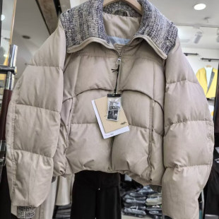 设计感针织拼接羽绒服女冬新韩版百搭宽松休闲保暖面包服霞0.75